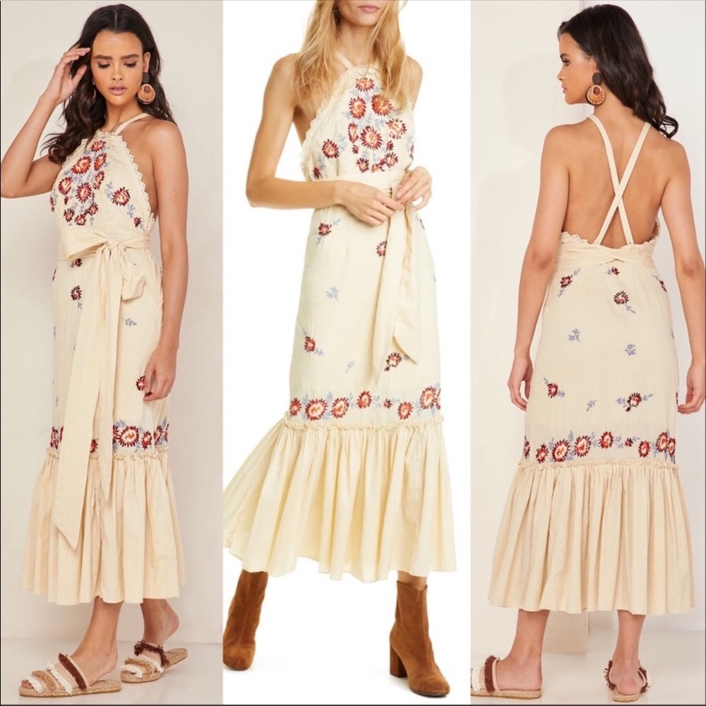 FREE PEOPLE Chrysanthemums Kiss Embroidered Midi
